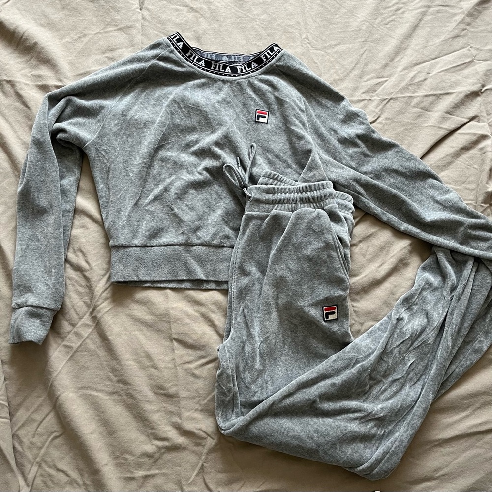 Grey Fila velour 2 pc sweatsuit -small